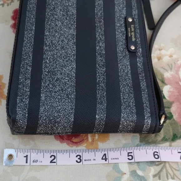 Kate Spade Haven Lane Ramey Leather Black Glitter Stripe Crossbody Bag NWT - Picture 11 of 15